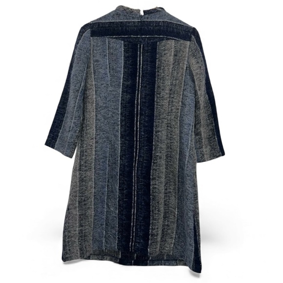 Anna Sui Blue Gray Wool Stripe Shift Dress Small Mod Vintage Archival Colorblock - Picture 7 of 12